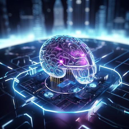 3d rendering of artificial intelligence concept with circuit board and human brainの素材