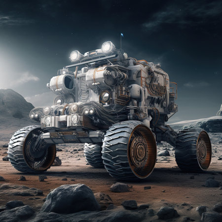 Space rover in the desert. 3d illustration. Elements of this image furnished by NASAの素材