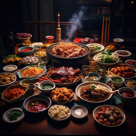 Korean traditional food on table in restaurant, close-up.の素材
