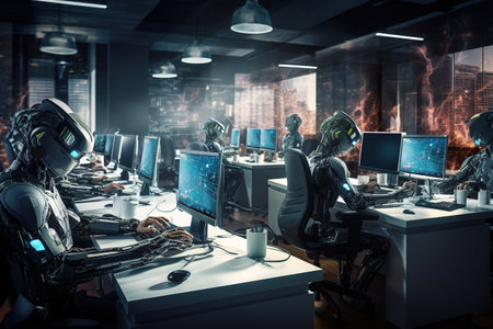 Cyborgs working in a modern office. 3D Renderingの素材