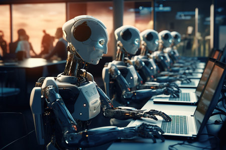 Group of robots in the office. 3d rendering. toned imageの素材