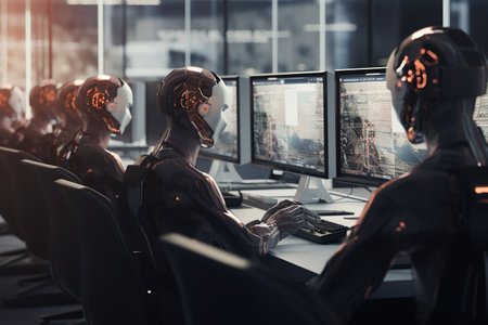 Cyborgs working in a modern office. 3D Renderingの素材