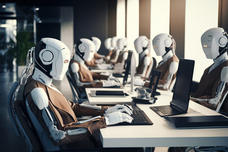 Group of robots working in a modern office. 3D Renderingの素材