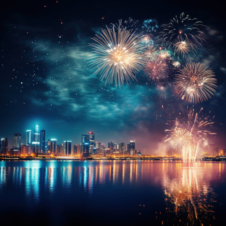 beautiful firework show at hongkong lake,chinaの素材