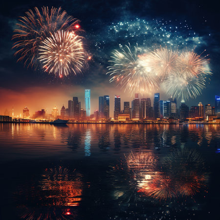Beautiful firework show for celebrate new year and merry christmasの素材