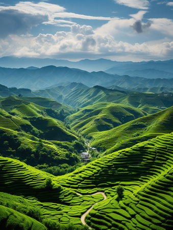 Green tea terraces in the morning, Mu Cang Chai, Vietnamの素材