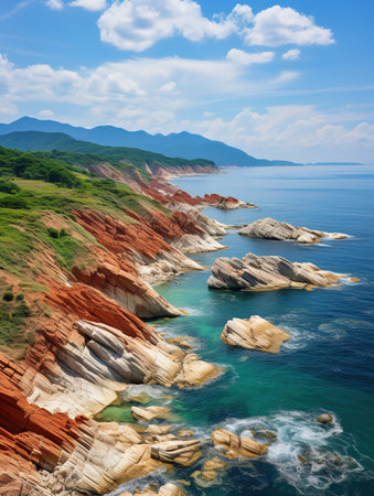 Beautiful seascape with red rocks and blue sea in Crimeaの素材