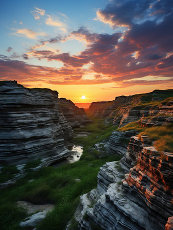 Sunset over the rocks. Fantastic landscape. Ukraine, Europe.の素材