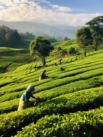 tea plantation in the morning at Munnar, Kerala, Indiaの素材