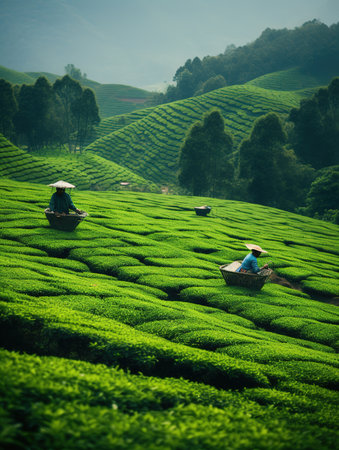 Tea Plantation in the morning at Chiang Rai Province, Thailandの素材