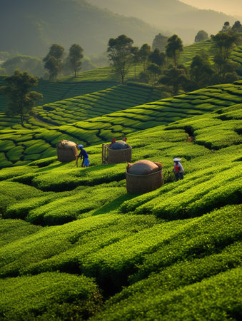 Tea Plantation in Munnar, Kerala, India. It is one of the most popular tourist attractions in India.の素材