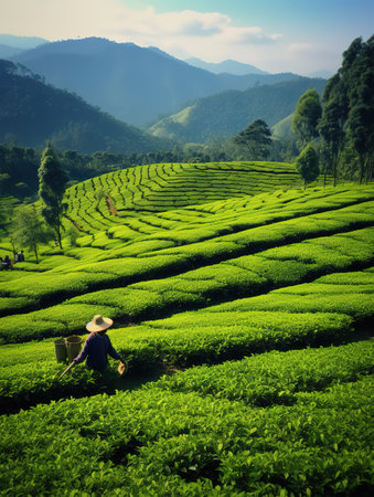 Tea Plantation in the morning, Chiang Rai Province, Thailandの素材