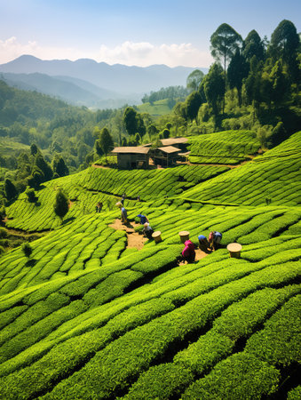 Tea Plantation in the Cameron Highlands, Malaysia. Tea Plantation is a popular tourist attraction in Malaysia.の素材