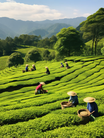 Tea Plantation in Munnar, Kerala, India. The tea plantation is one of the most popular tourist attraction in India.の素材