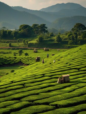 Tea Plantation in Munnar, Kerala, India. Taken at sunsetの素材