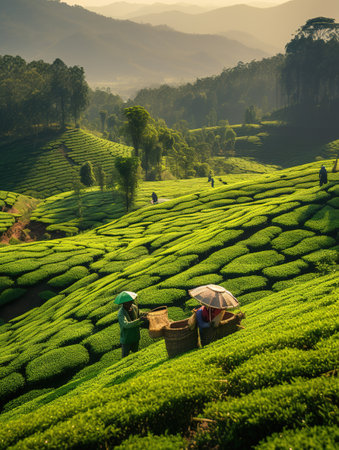 Tea Plantation in Munnar, Kerala, India. It is one of the most popular tourist attractions in India.の素材