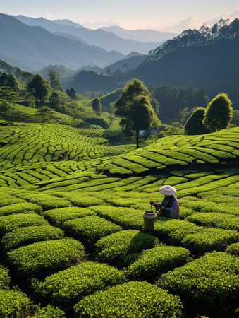 Tea Plantation in the morning, Munnar, Kerala, Indiaの素材