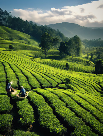 Tea Plantation in the morning, Munnar, Kerala, Indiaの素材