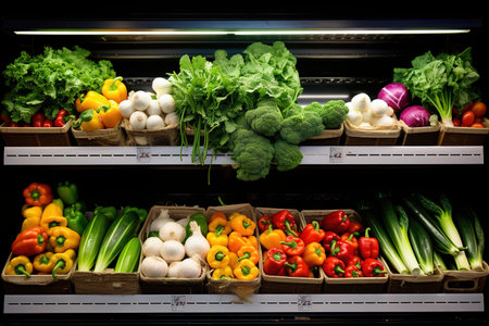 Fresh vegetables on the shelf in the supermarket. Healthy food concept.の素材