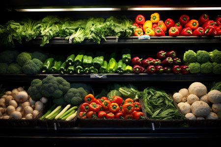 Fruits and vegetables in a grocery store. Healthy eating concept.の素材