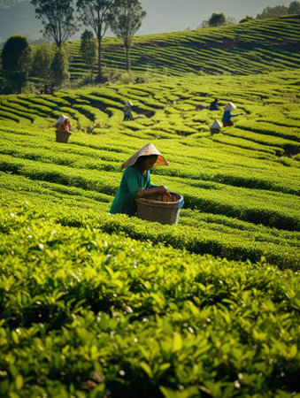 Tea Plantation in the morning at Doi Angkhang, Chiang Mai, Thailandの素材