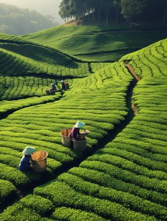 Tea Plantation in Munnar, Kerala, South India, Asiaの素材
