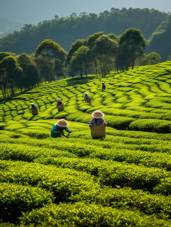 Tea Plantation in Munnar, Kerala, India. It is one of the most popular tourist attractions in India.の素材