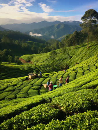 Tea Plantation at Sunrise in Munnar, Kerala, South Indiaの素材