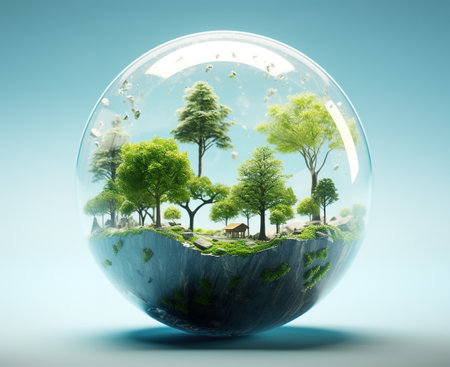 Ecology concept, save the world in a glass sphere. 3D renderingの素材