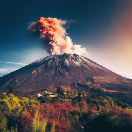 Volcanic eruption of Mt. Fuji in autumn, Japan.の素材