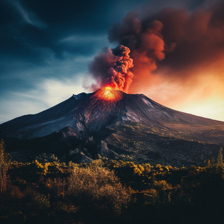 Volcanic eruption in Kamchatka, Russia. Nature backgroundの素材