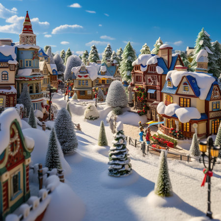 Christmas village in the snow. Christmas and New Year holiday concept.の素材