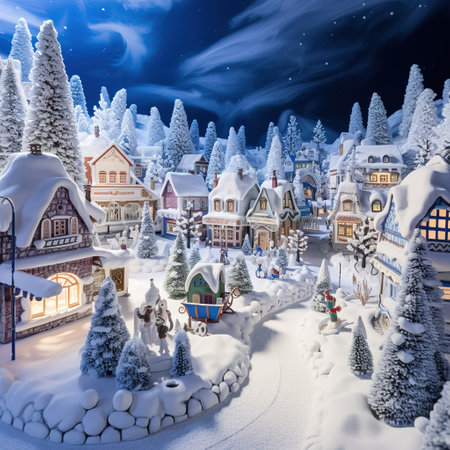 Fairy tale village in winter. Christmas and New Year concept.の素材