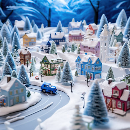 Miniature city with snow and blue sky background. Christmas concept.の素材
