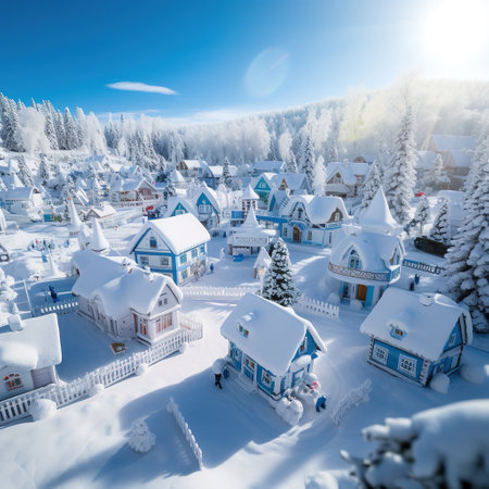 Winter village in the Carpathian Mountains. Ukraine, Europe.の素材