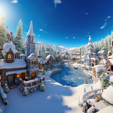 Fantasy winter landscape with fairy-tale village in the mountains.の素材