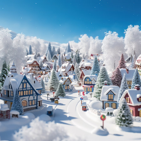 Winter village with houses covered with snow. Christmas and New Year concept.の素材