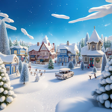 3d illustration of a small town in winter. Christmas and New Year.の素材