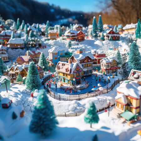 Miniature model of Russian village in the snowの素材