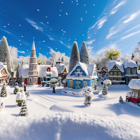Christmas village in the snow. Christmas and New Year holidays concept.の素材