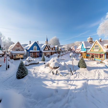Beautiful view of snow-covered village in Carpathian mountains, Ukraineの素材