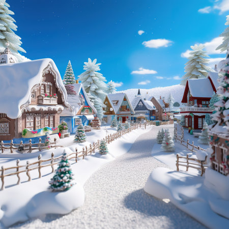 Winter village in the mountains. Snow covered village. Christmas background.の素材