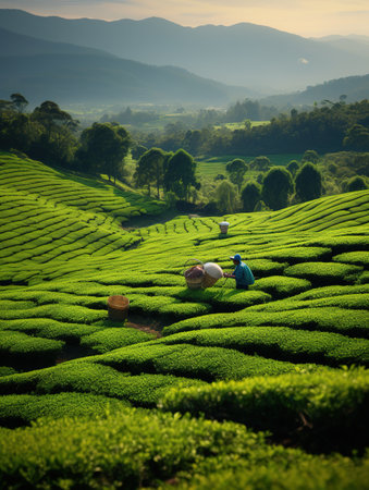Tea Plantation in Munnar, Kerala, India. It is one of the most popular tourist attractions in India.の素材