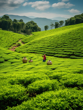 Tea Plantation in Munnar, Kerala, India. It is one of the most popular tourist attractions in India.の素材