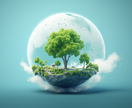 Ecology concept with green tree in the earth globe. 3D renderingの素材