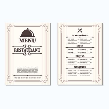 Vintage restaurant menu design. Vector retro illustration. Flyer design.のイラスト素材