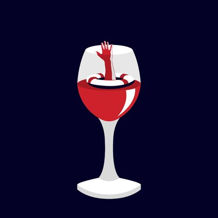 Vector illustration of hand in wine glass. Help concept.のイラスト素材