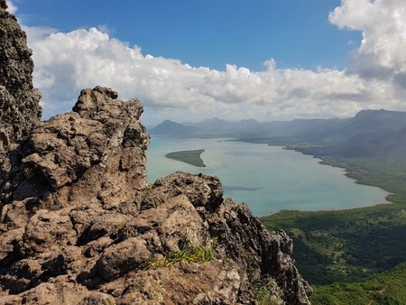 ile aux benitiers on mauritius island view from le morne mountainの写真素材