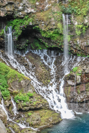 view on waterfall with jungle on mauritius islandの写真素材