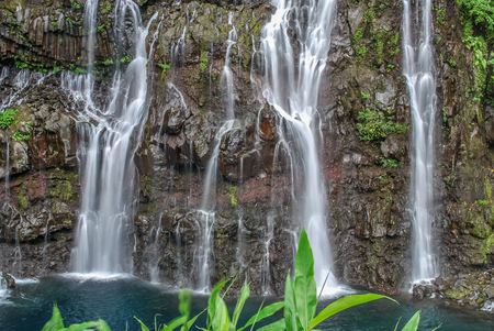 view on waterfall with jungle on mauritius islandの写真素材